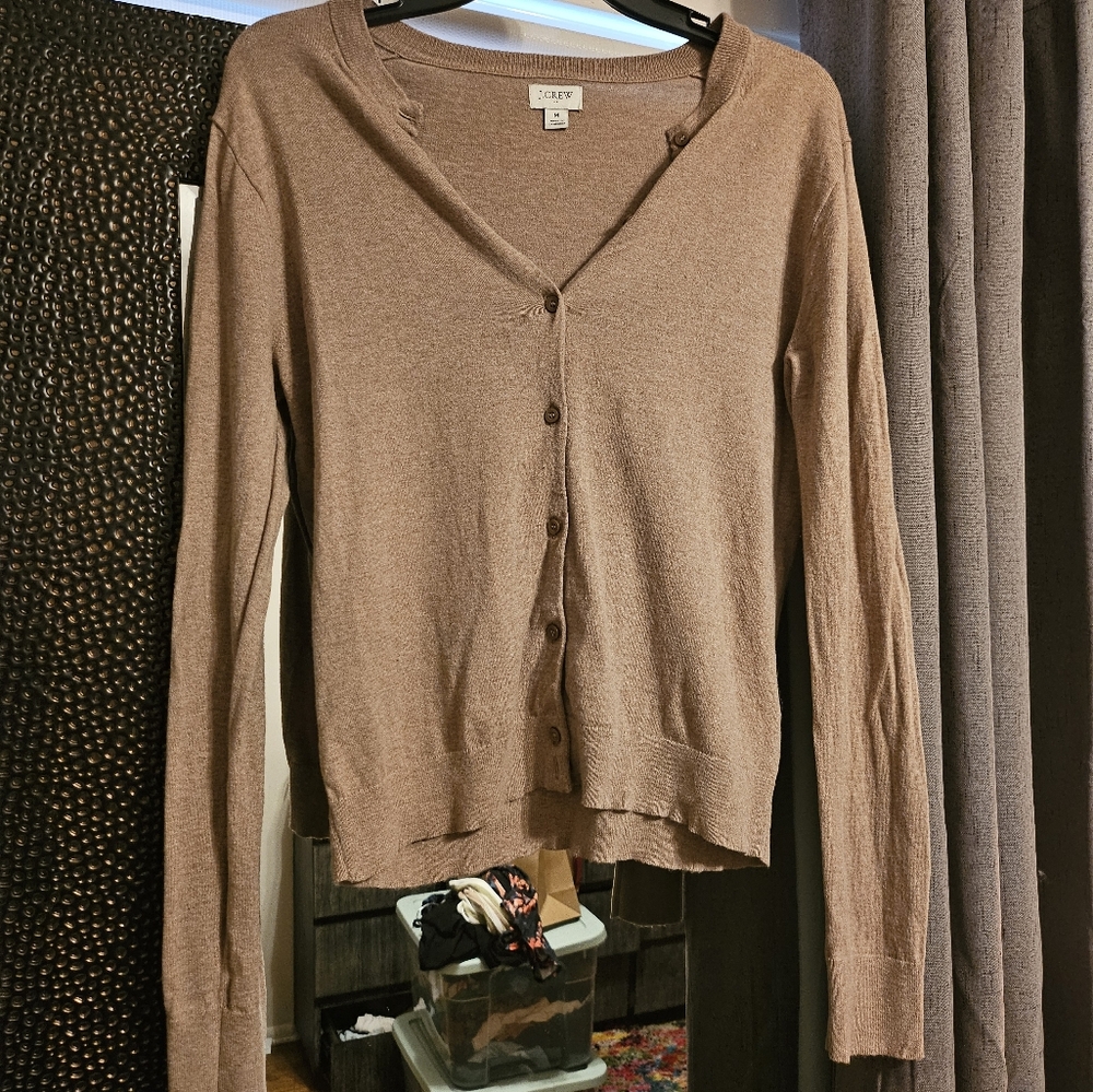 J. CREW Lightweight Tan Button Down Cardigan Size M